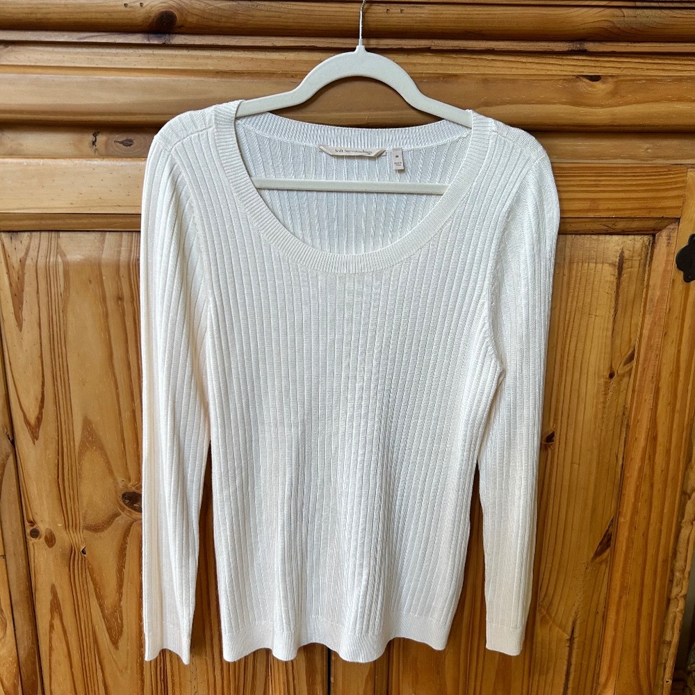 Soft Surroundings‎ Soft Essential Ribbed Pullover Sweater Viscose Ivory Medium